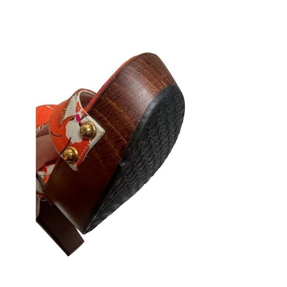 Gucci Orange Crane Wood Block Heels Sandals Sz. 8 - Picture 7 of 13
